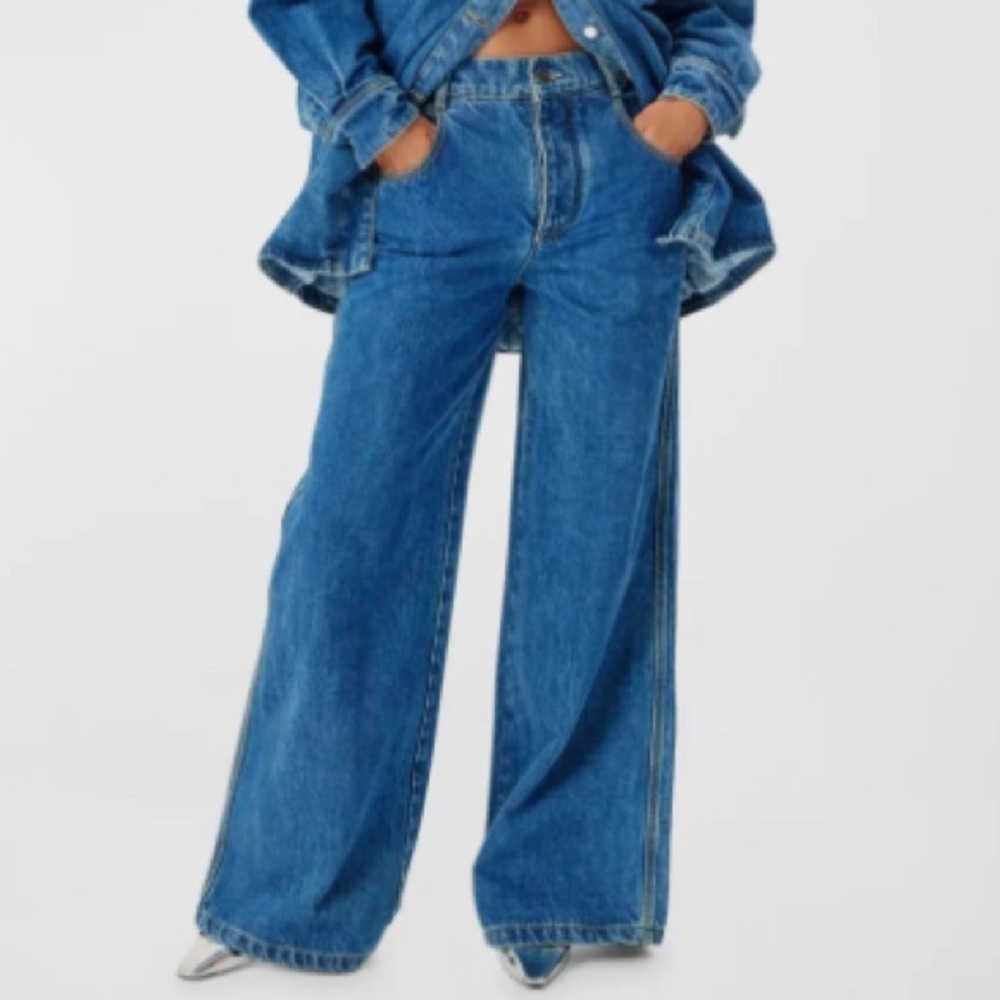 🏷️ Ronny Kobo Lucas Wide-Leg Jeans in Medium Wash. Size 27 NWT